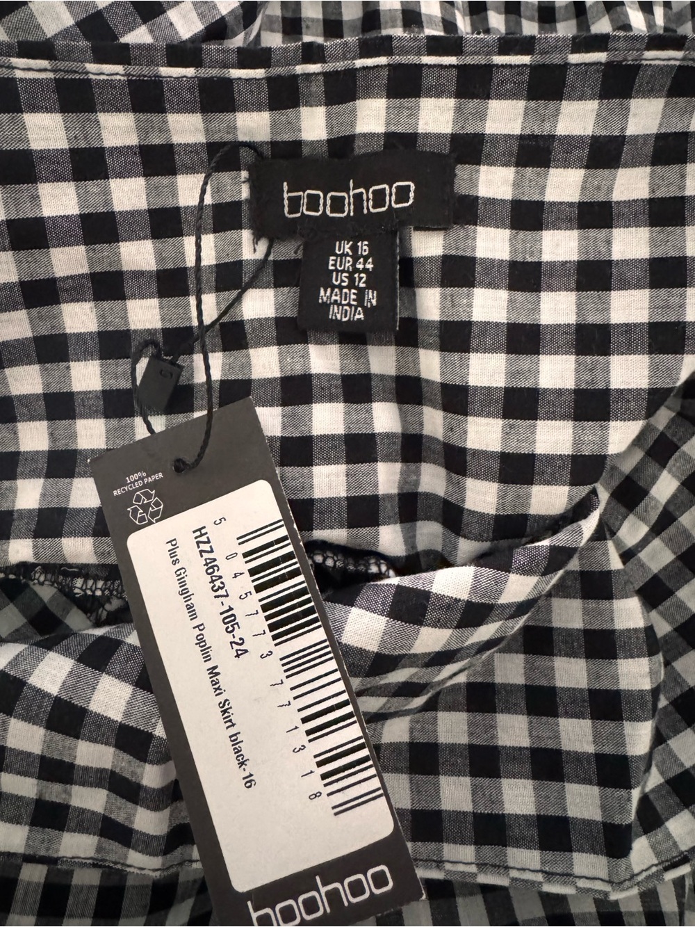 Boohoo Black & White Gingham Maxi poplin Skirt - Picture 8 of 9